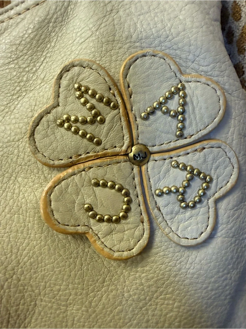 💯Auth! MARC JACOBS Cream/Beige Leather Knotted Shoulder Hobo Bag w Flower Appl.